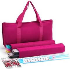 American Mahjong 166 Tiles Burgundy Bag 4 Color Pushers/Racks Western Mahjongg
