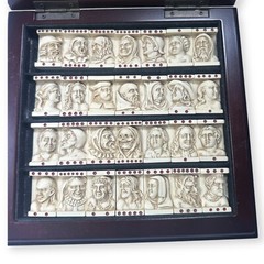 Vintage Dominoes Game Set Dutch Renaissance w/Wood Tray Original Box