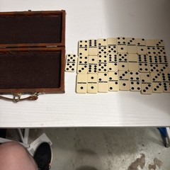 Vintage Domino Set With Brown Leather Case 28 Piece Travel Size Compact