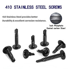 100PCS #10×5/8 Black Crosshead 410 Stainless Steel Self-Drilling Screws Modif…