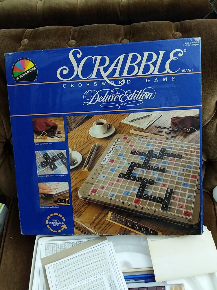 Vtge 1987 Scrabble Deluxe Edition Turntable Base Tiles Rules Score Sht Complete
