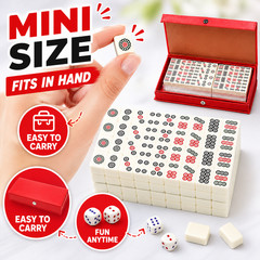Compact Mini Mahjong Set 144 Tiles 2 Dice Red Case Portable Travel Game Gift Box