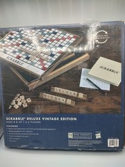 OPEN Box Scrabble Deluxe Vintage w/ Rotating Wooden Game Board Turntable