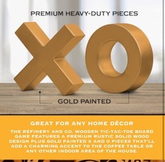 Refinery Premium Solid Wood Jumbo Tic Tac Toe Game Gold 14” Coffee Table Game