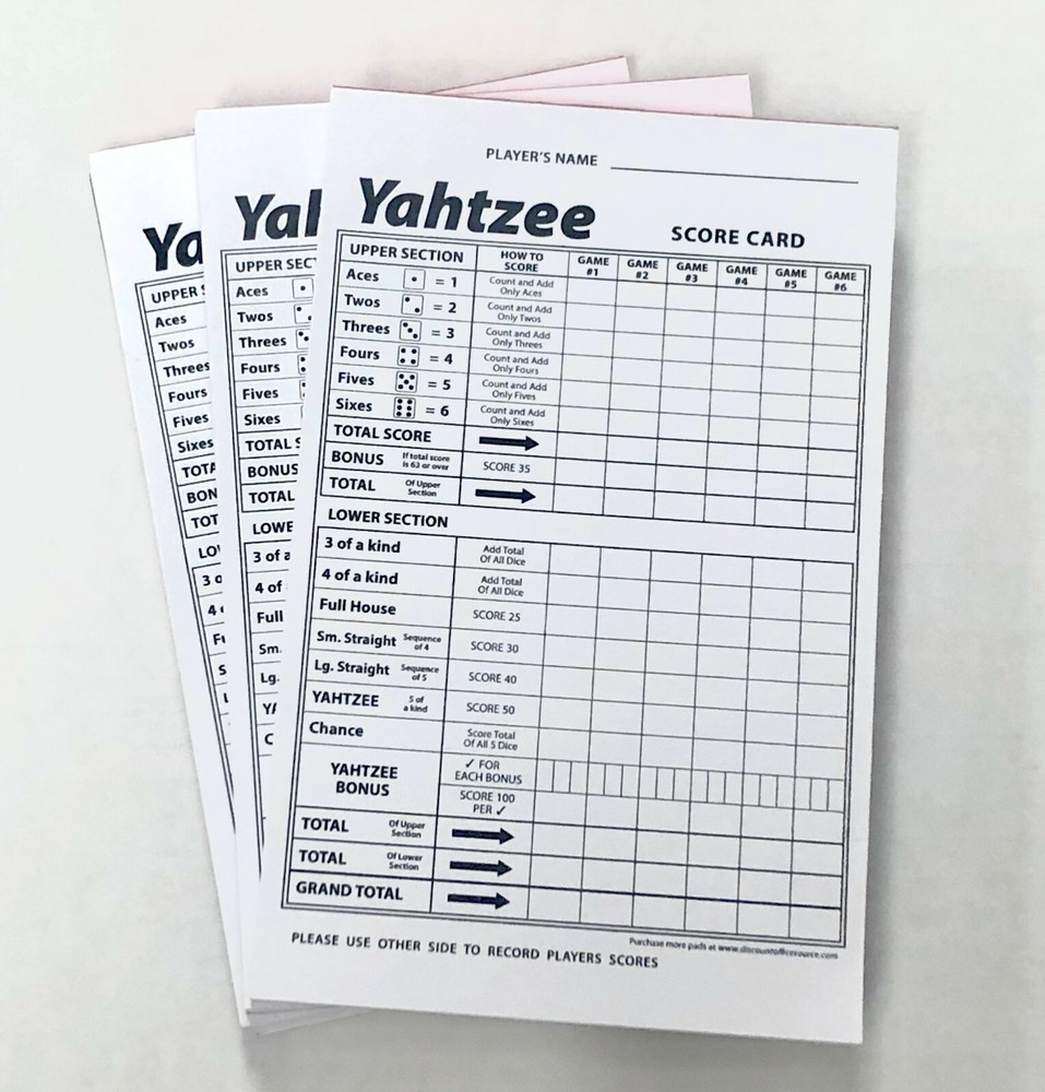 Yahtzee Score Card Pad Sheets Dice Game-One-Sided Front (300 Sheets)-Print USA !