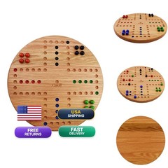 Solid Oak Double Sided Marble Board Game Hand Painted By Cauff 17.5 Inch Round