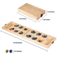 AMEROUS Wooden Mancala Board Game Set – Folding Standard Size, Multi Color