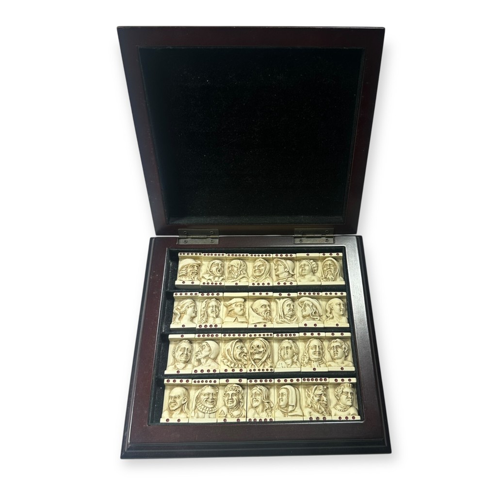 Vintage Dominoes Game Set Dutch Renaissance w/Wood Tray Original Box