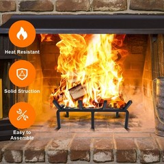 TwentyNext 14 Inch Fireplace Grate with Ember Retainer,Cast 14 Inch, Black