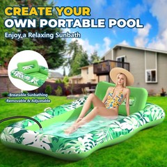 Pool Float 76 x48 XL Inflatable Tanning Lounger Pillow Green Nenrsl Led Floats