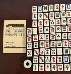 Vintage Mahjong Game Set of 148 Replacements Tiles 148 PCs Green And white