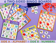 Party Hearty Alphabet and Number, ABC and 123 Bingo Board Game for Kindergarten