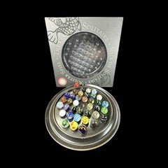 Solitaire Di Venezia Hand Blown Glass Marbles 38 w/Black Wood Base Board