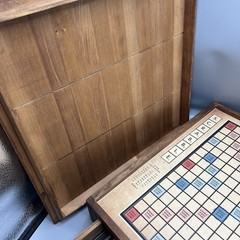 Scrabble Deluxe Edition w/ Rotating Wooden Game Board Turntable Lazy Susan 2012