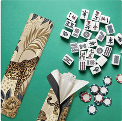 Cheetah Mahjong Tile Rack Set w/ Storage Bag 4 Clear Acrylic Racks Leopard