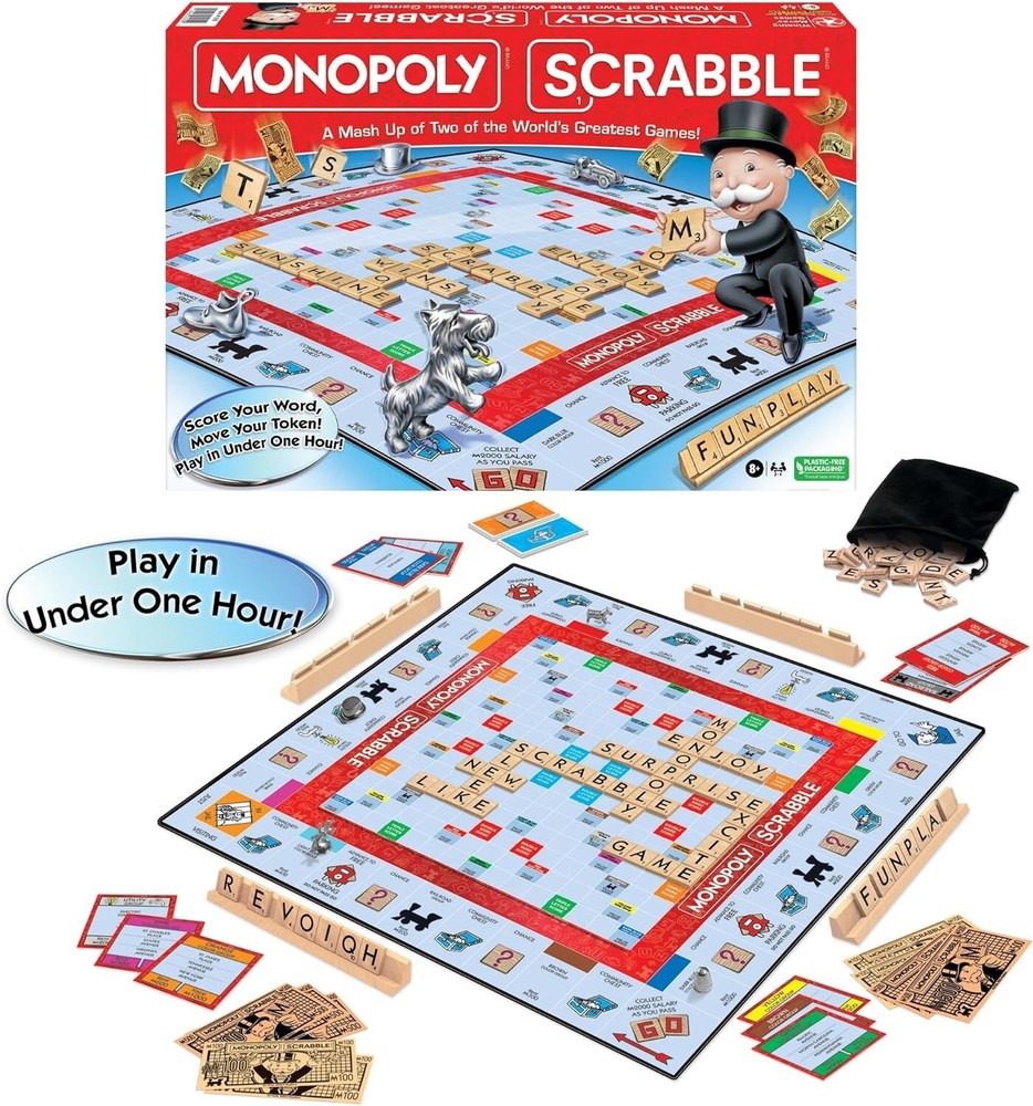 Monopoly Scrabble Board Game – Play in UNDER ONE HOUR – Game Night Kids & Adults