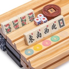 Yellow Mountain Imports American Mahjong Set Blue Calico Soft Case Racks Pushers