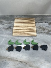 Wooden Tic Tac Toe Bear Fish Family Game Rustic Cabin Lodge Decor