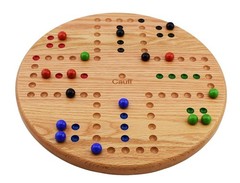 Solid Oak Double Sided Marble Board Game Hand Painted By Cauff 17.5 Inch Round