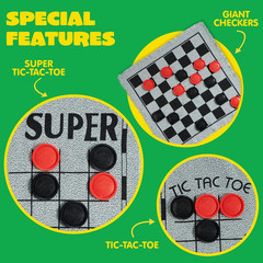 3-In-1 Vintage Giant Checkers, Tic, Tac, Toe, with Reversible Mat, 24 Chips, Fam