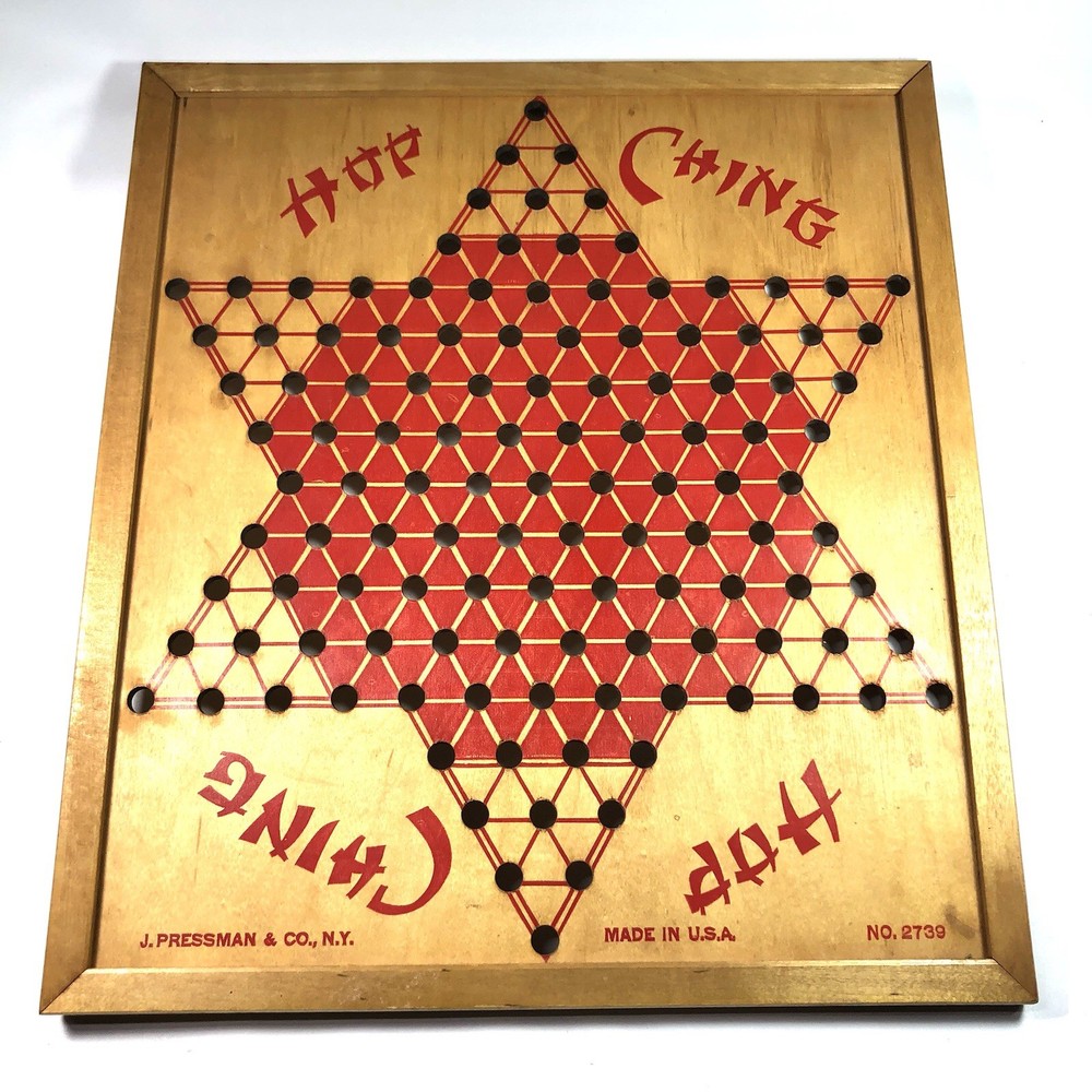 VTG Pressman USA Hop Ching Red Font Wood Chinese Checkers Game Board #2739