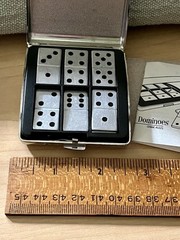 Vtg Portable Dominoes Set Metal Pieces Compact Case Touchstone Merchandise Group