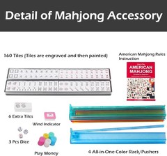 American Mahjong Game Set, 166 White Tiles, 4 All-in-One Color Rack/Pushers,…