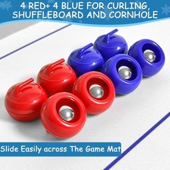 Compact 4-in-1 Game Set for All Ages – Curling, Shuffleboard, Bowling & Cornhole