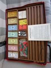 1973 Parker Brothers Monopoly Game with 10 Metal Player Tokens, faux wood tray