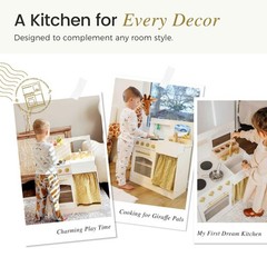 Wooden Play Kitchen Toddlers Compact Cream Pretend Set TLTGPK003WT Tiny Land