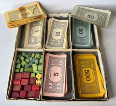 All ORIGINAL WWII Era Monopoly Game Composite Wood Pieces