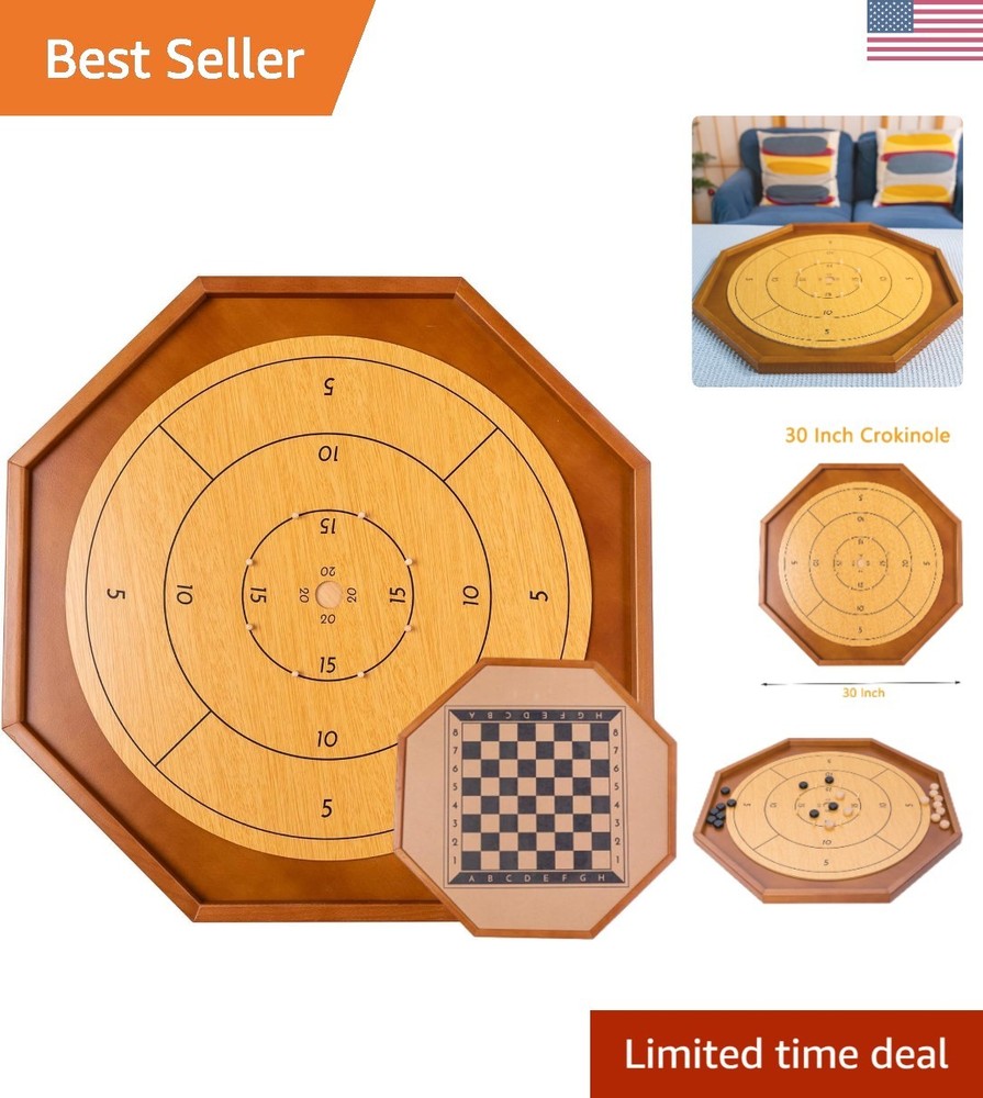 Deluxe 30 Inch Wooden Crokinole & Checkerboard – Ultimate Gaming Experience