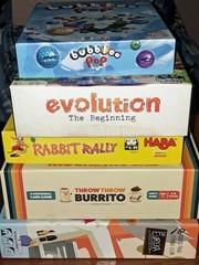Family & Party Board Game Bundle Lot 5 Complete Evolution, Eureka, Throw Burrito