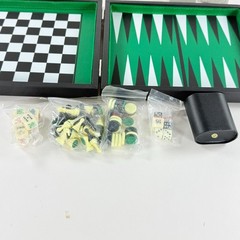 5 In 1 Compact Travel Game Set Chess Backgammon Checkers Domino Poker Dice W/ Ca