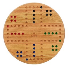 Solid Oak Double Sided Marble Board Game Hand Painted By Cauff 17.5 Inch Round