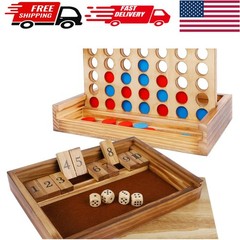 Shut The Box & 4 In A Row Wooden Game Set – Fun for All Ages & Travel Friendly