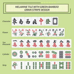 Chinese Green 1.17 Inches Compact Mahjong Set, Travel Small Size, 144 + 8 Blank