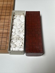 Vtg. Wooden Go Board, 13 X 11.5” Folding, Solid Wood, W/ Boxed Game PCs Japan