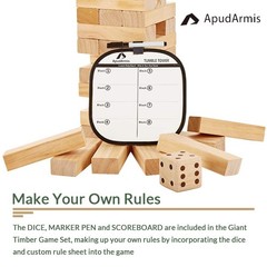 54 PCS Tumble Timber Set [Up to 3.2FT], Pine Wooden Tumble Tower Game with Di…
