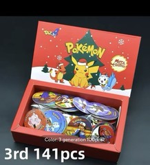Pokemon Tazos Pogs 141 pcs 3rd Generation Strokes Box 3D Round Square Collection