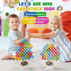 WOWNOVA 48PCS Tetra Tower, Fun Balance Stacking Building Blocks Board Game for K