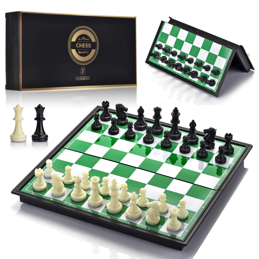 Magnetic Travel Chess Set with Folding Chess Board & 2Extra Queens & Convenience