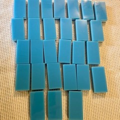 Vintage Two-Tone Blue and White Double Six Dominoes Complete 28 Set Wood Box
