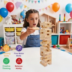 Wooden Blocks Stacking Games – 54 pcs Tumbling Tower Blocks Game for Kids & A…