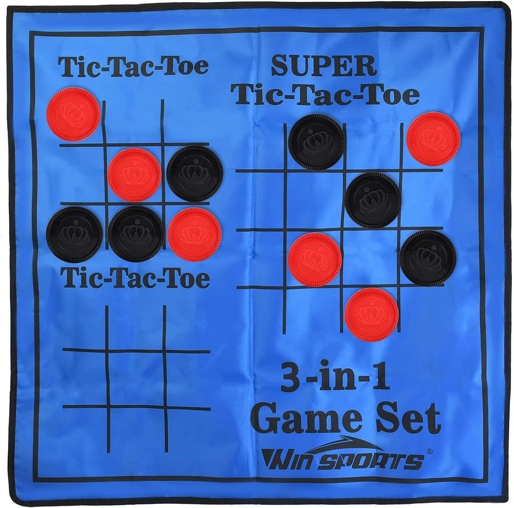 3 in 1 Giant Checkers Game Set,Super Tic Tac Toe,Including Reversible Rug wit..