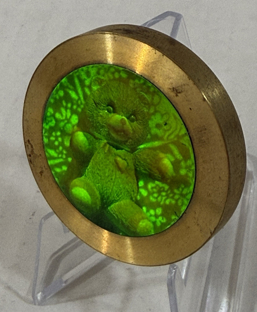 Vintage 1990s Angry Teddy Bear Brass Hologram Sticker Slammer Pog