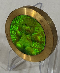 Vintage 1990s Angry Teddy Bear Brass Hologram Sticker Slammer Pog