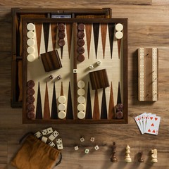 WS Game Company Chess Checkers 7-in-1 Heirloom Edition with Solid Walnut Cabinet