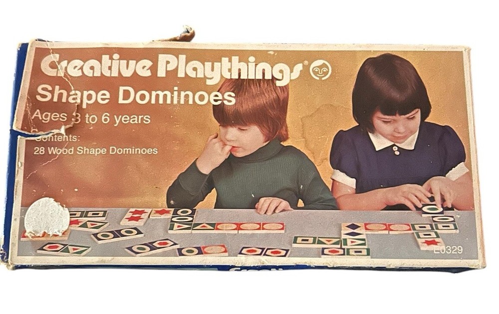 Vtg Creative Playthings 27/28 Wooden Picture Dominoes Original 1970 W/Box D6