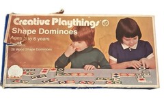 Vtg Creative Playthings 27/28 Wooden Picture Dominoes Original 1970 W/Box D6